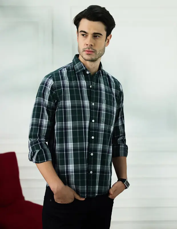 Edem Emerald Cotton Check Shirt
